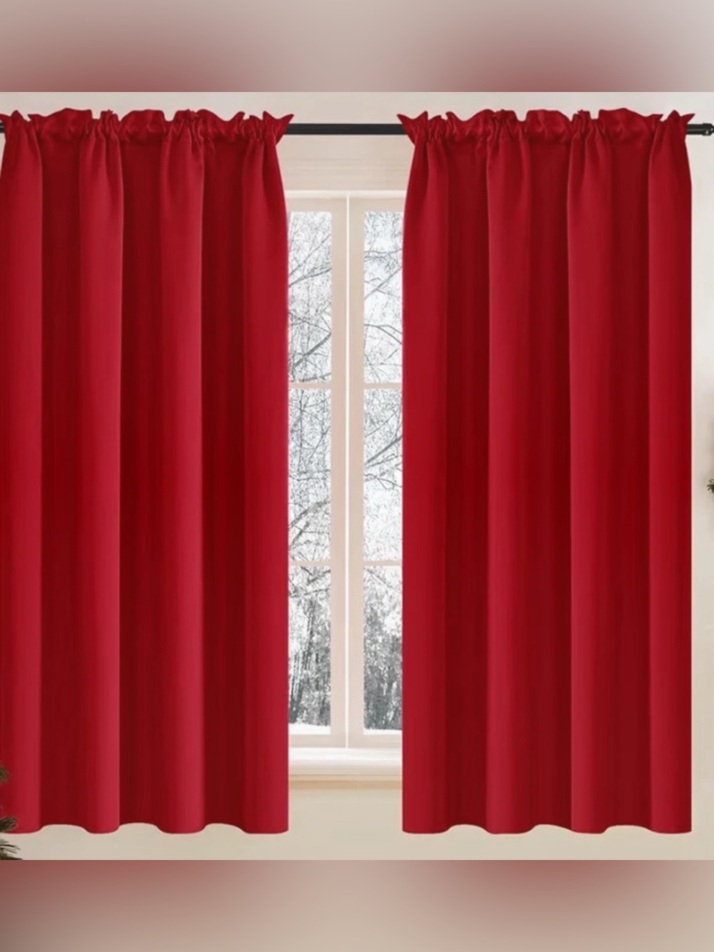 Rod Pocket And Back Tab Curtains Solid Thermal, red, 2 Panels, 52x63